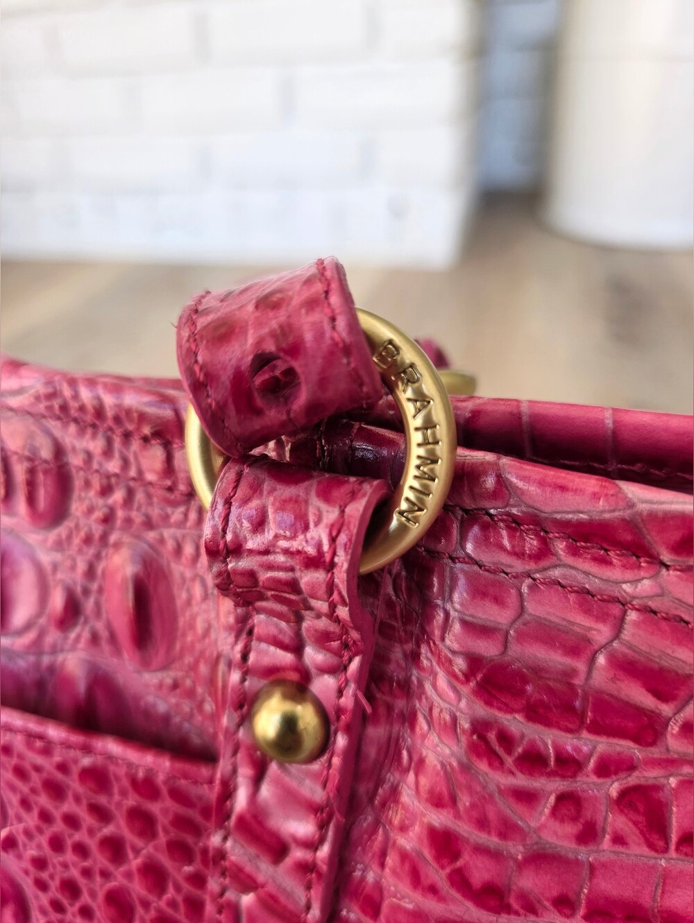 Brahmin Pink Croc-Embossed Tote Bag - Picture 8 of 16